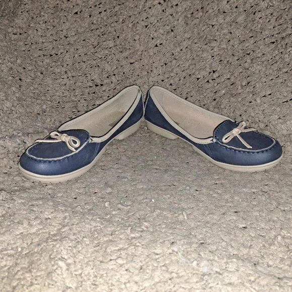 CROCS-#16209-Closed Toe Loafers With Bow-Blue/Tan-Sz 9-Near Mint - Picture 4 of 8